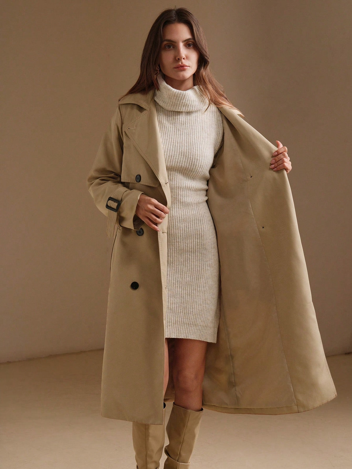 Elnia | Double-Breasted Midi Trench Coat