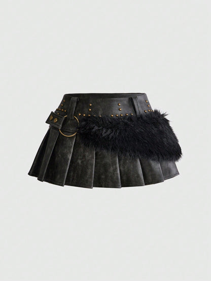 Xaela | Faux Fur Patchwork Mini Skirt