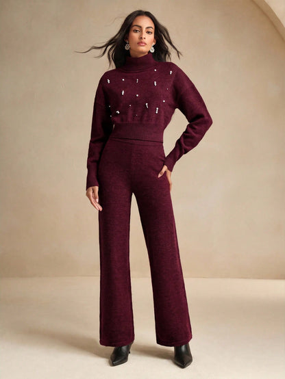 Ylvia | Pearl-Embellished Cropped Knit Sweater