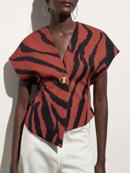 Tyrya | Asymmetrical V-Neck Sleeveless Top