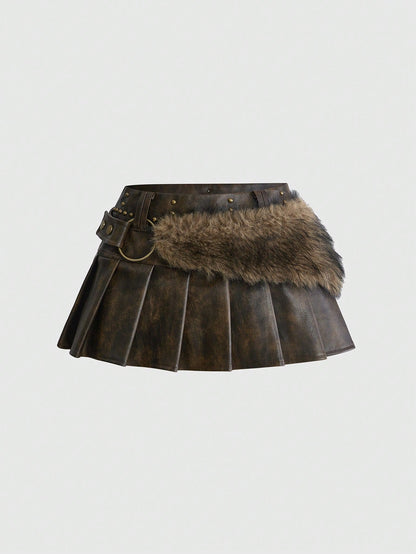 Xaela | Faux Fur Patchwork Mini Skirt
