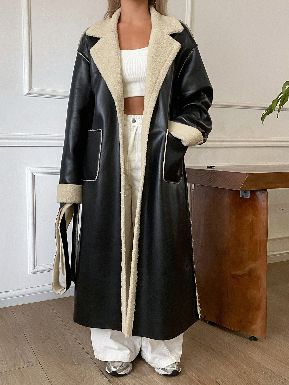 Lenya | Colorblock Belted Midi Coat