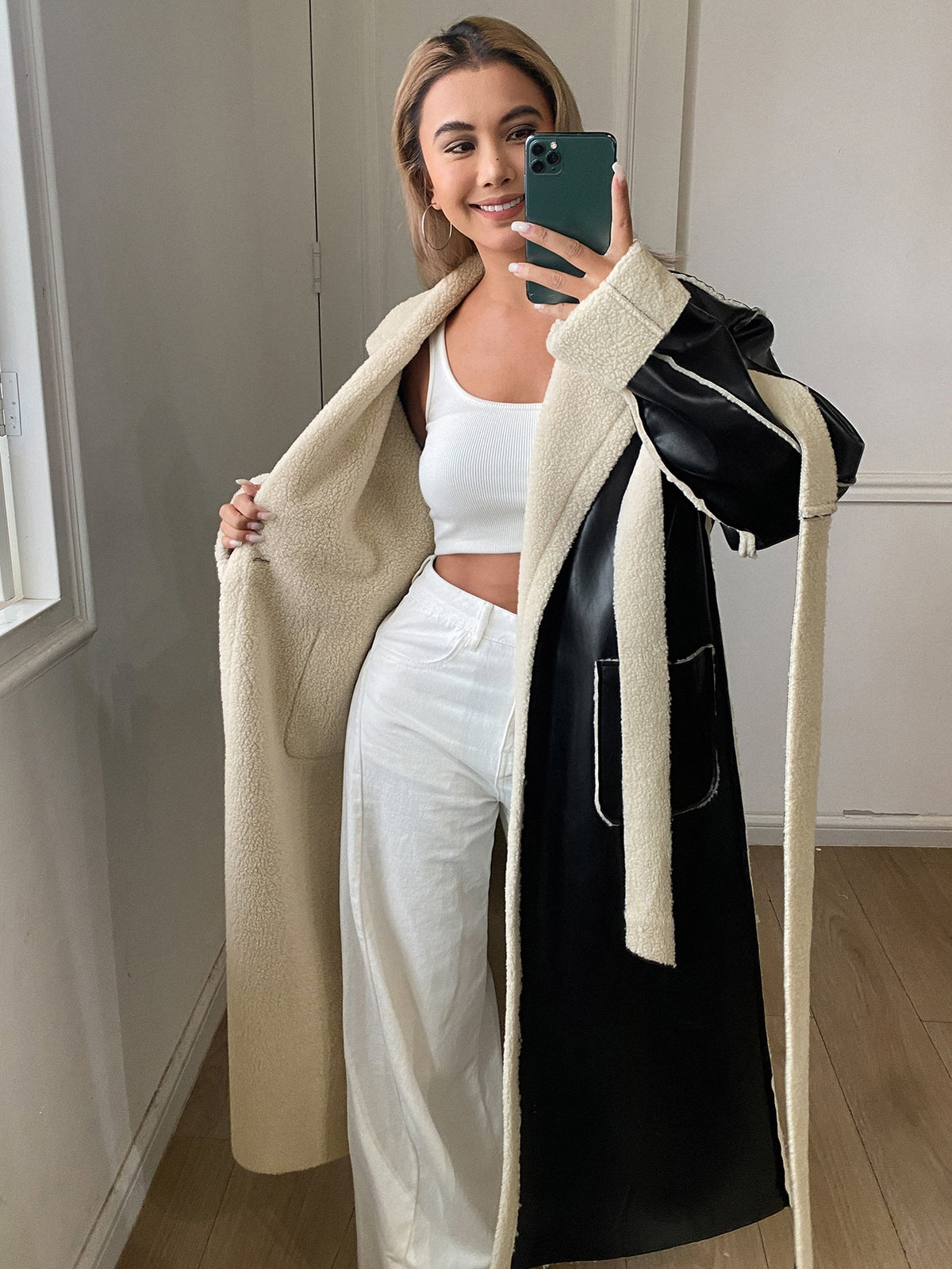 Lenya | Colorblock Belted Midi Coat