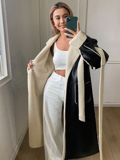 Lenya | Colorblock Belted Midi Coat