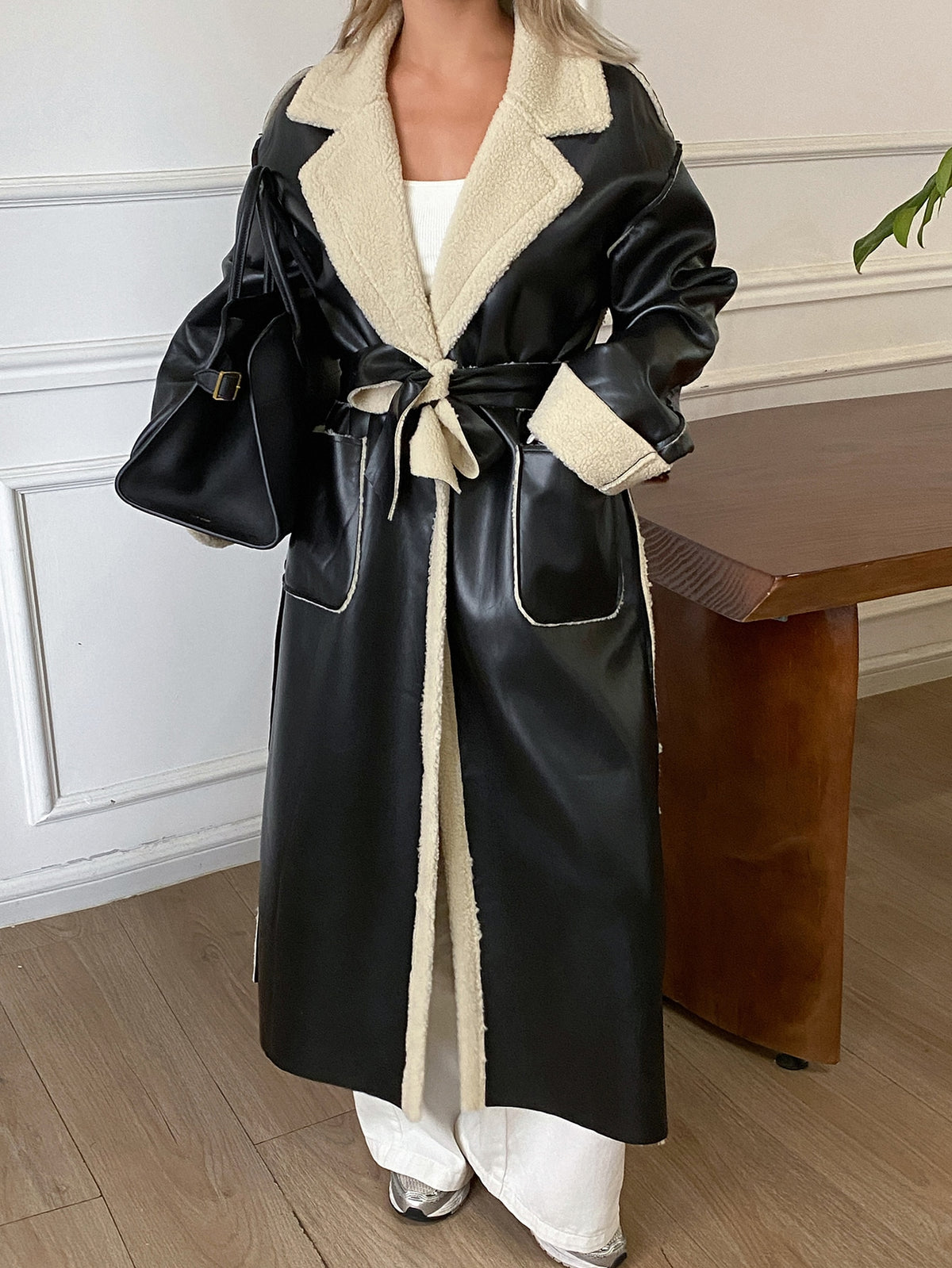 Lenya | Colorblock Belted Midi Coat