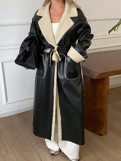 Lenya | Colorblock Belted Midi Coat