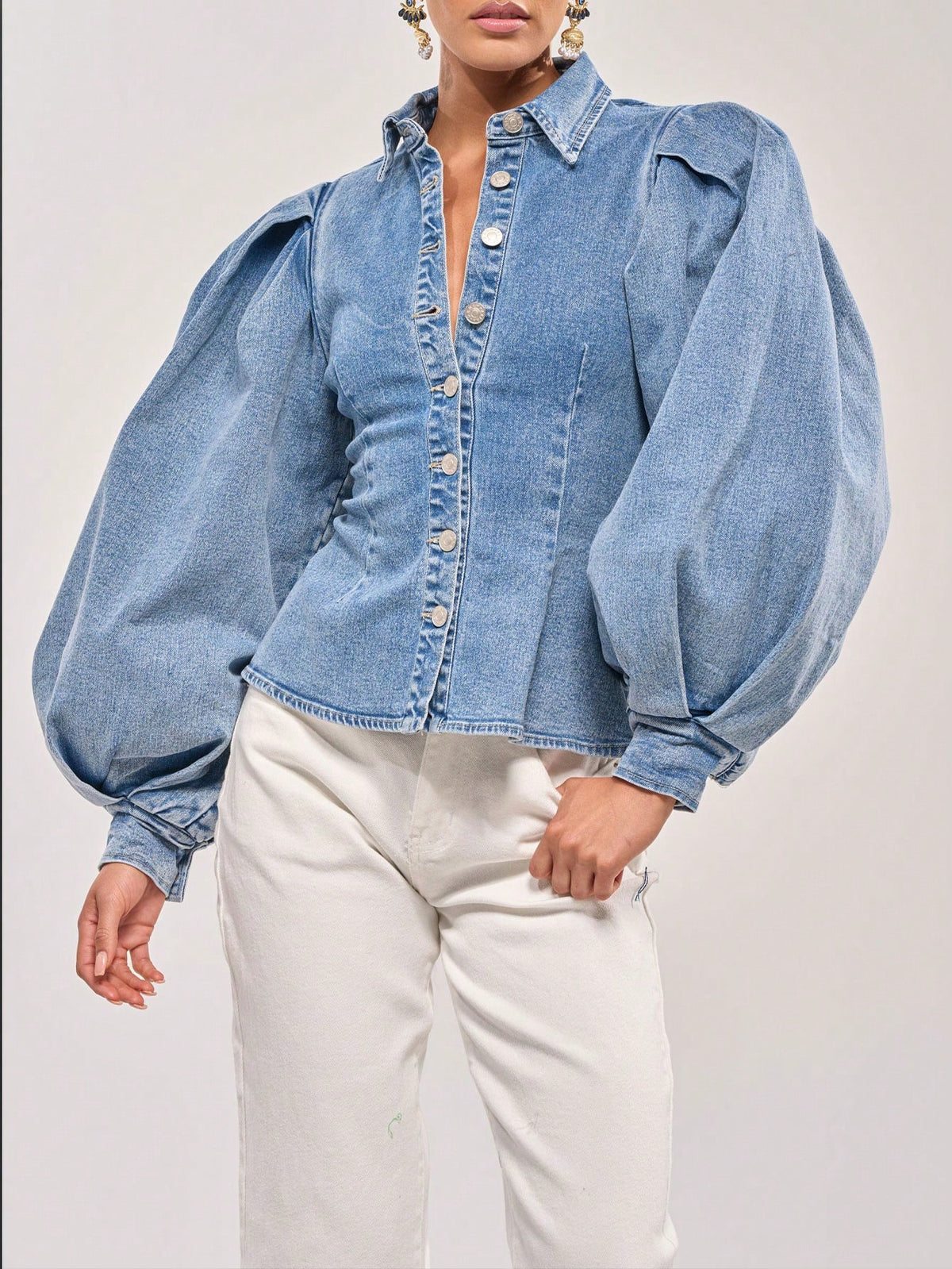 Ginya | Puff-Sleeve Cropped Denim Jacket