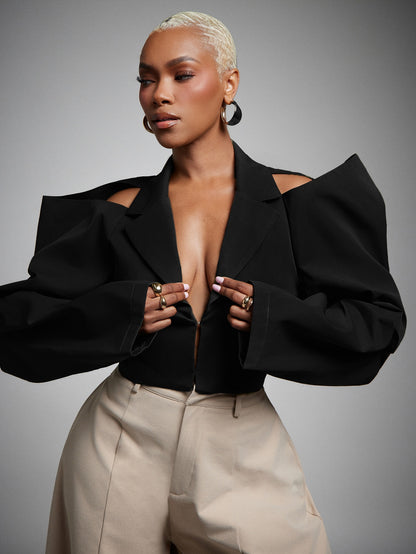 Ionea | Ruched Cold Shoulder Blazer