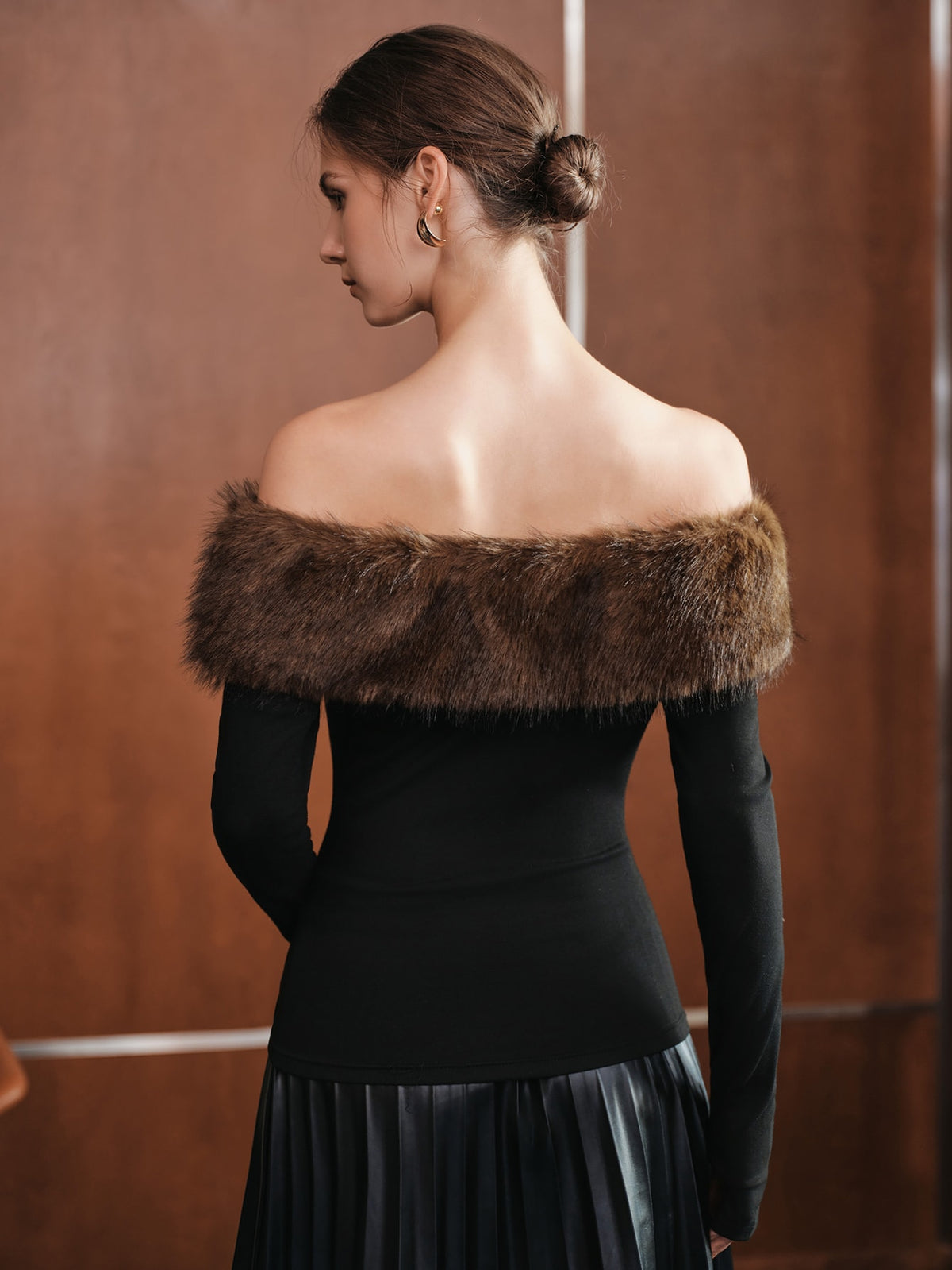 Islora | Faux Fur Patchwork Off-Shoulder Top