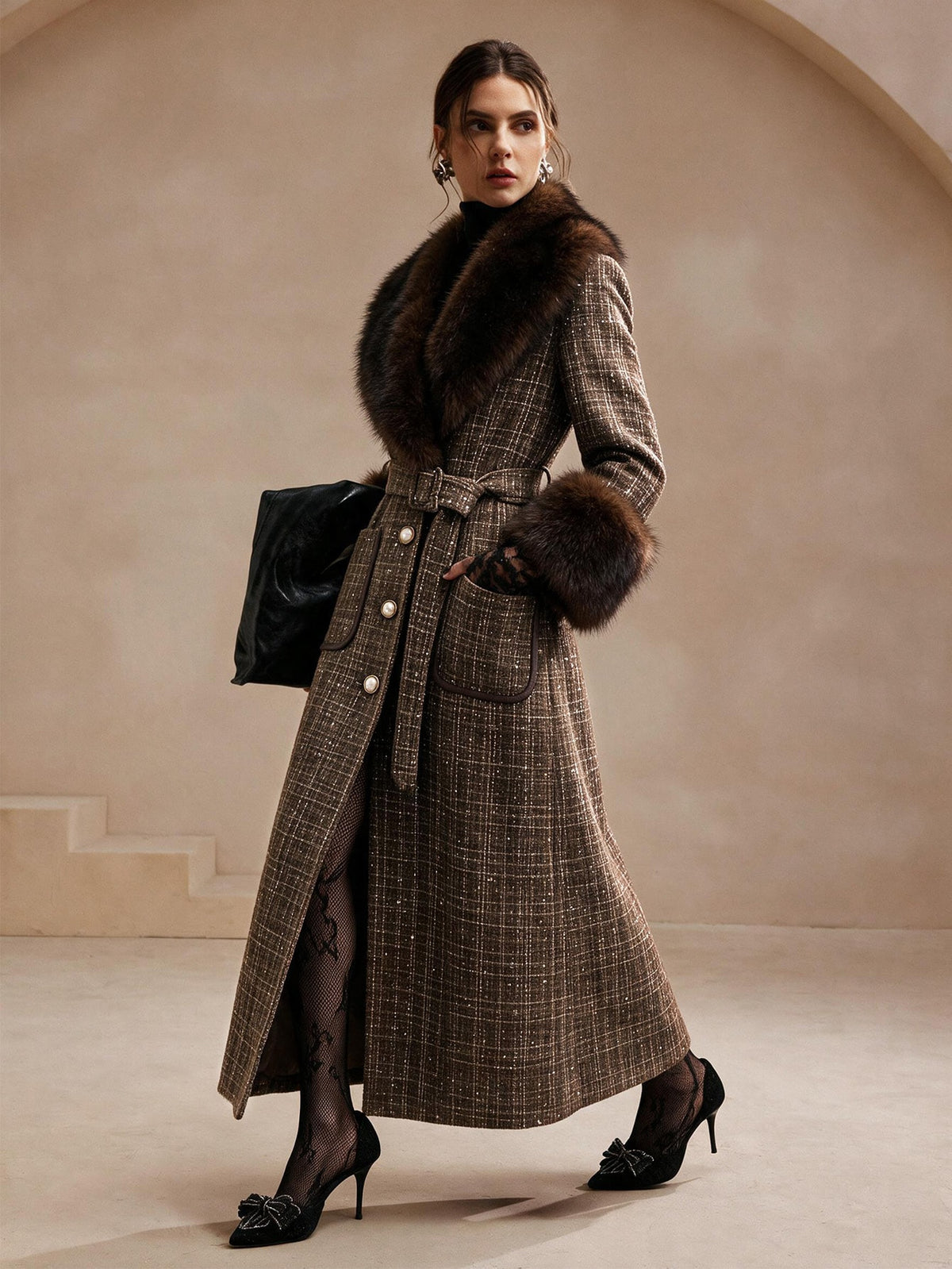 Kina | Tweed Belted Midi Coat