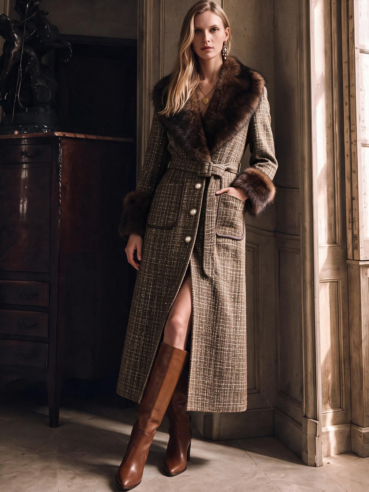 Kina | Tweed Belted Midi Coat