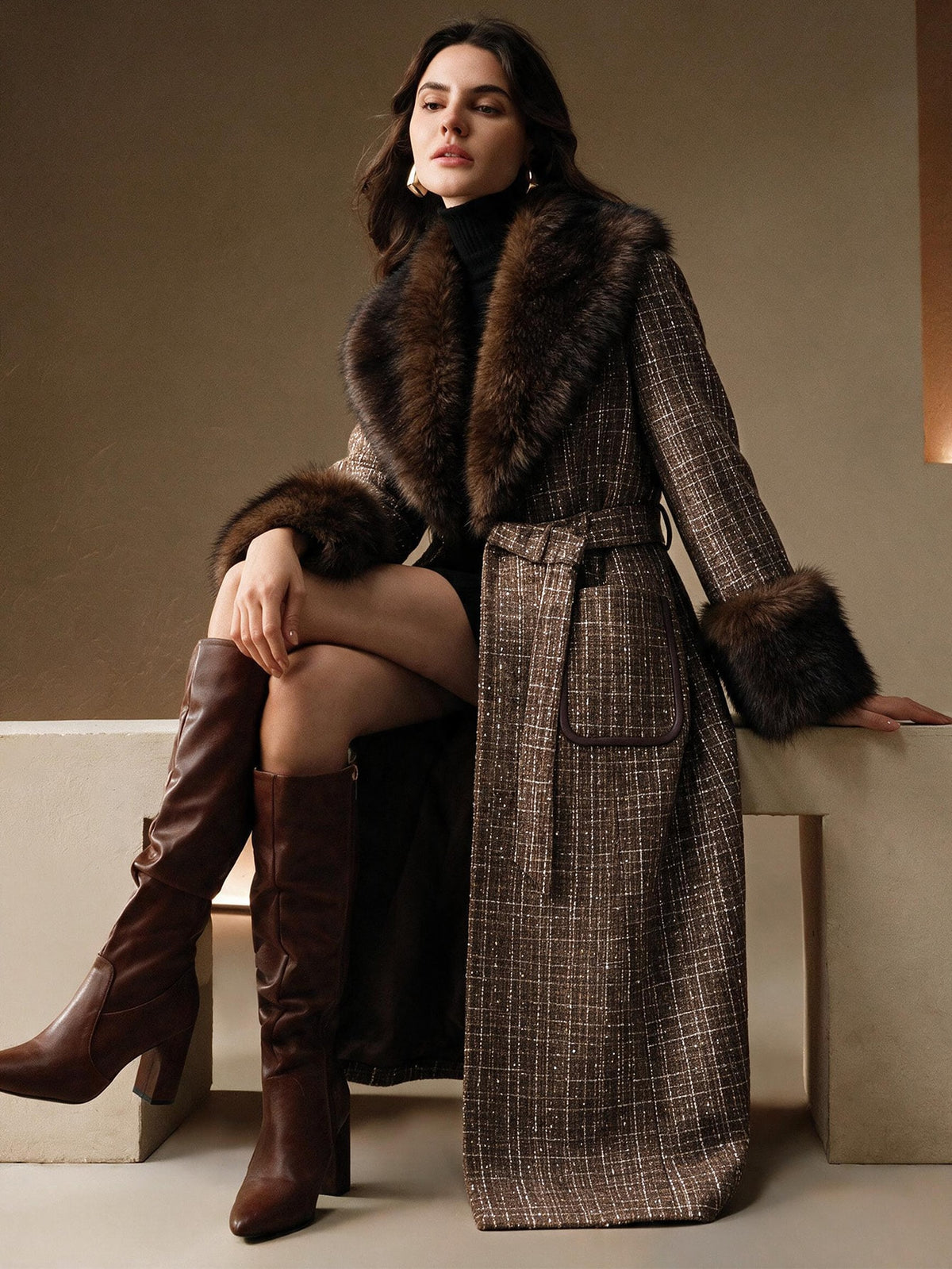 Kina | Tweed Belted Midi Coat