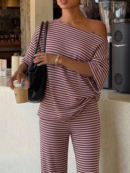 Kitya | Striped Two-Piece Waffle Knit Set