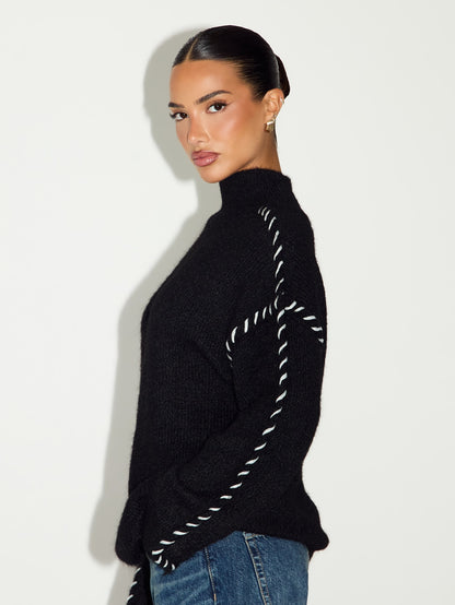 Frora | Colorblock Stand Collar Sweater