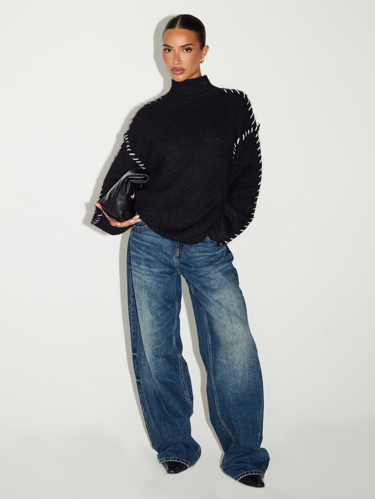 Frora | Colorblock Stand Collar Sweater