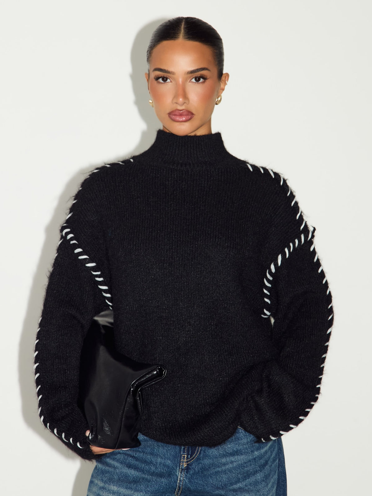 Frora | Colorblock Stand Collar Sweater