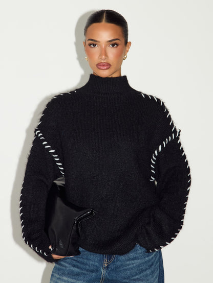 Frora | Colorblock Stand Collar Sweater