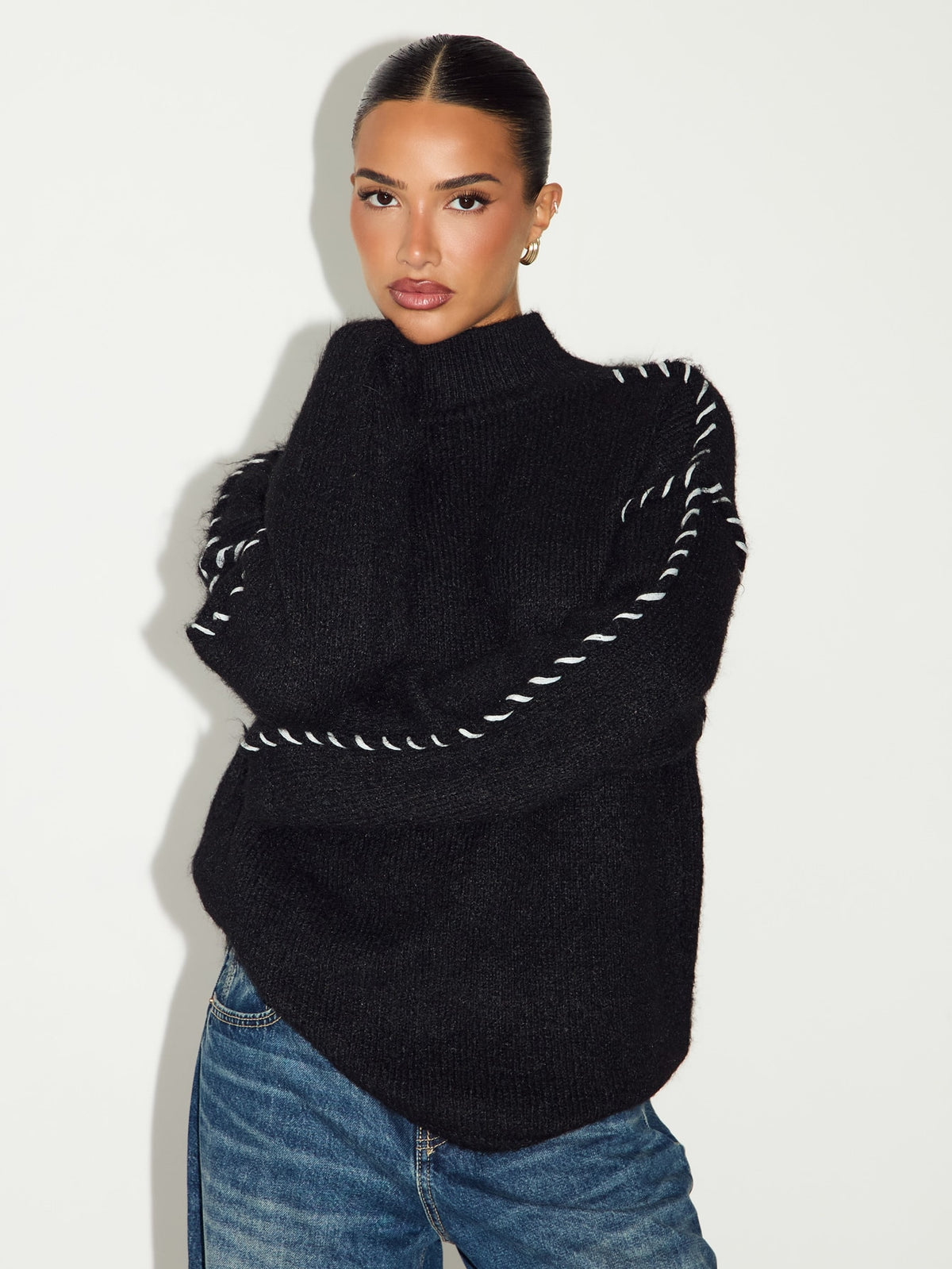 Frora | Colorblock Stand Collar Sweater