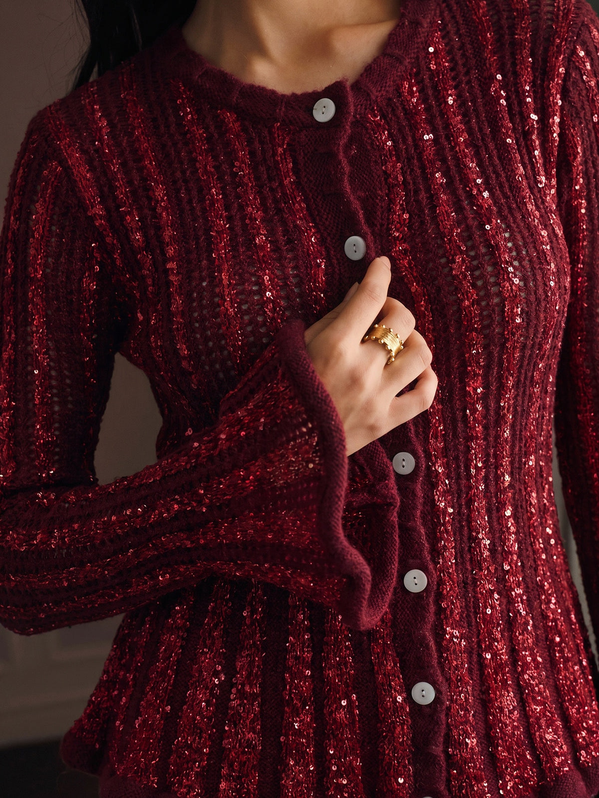 Linine | Ruffle-Hem Knit Cardigan