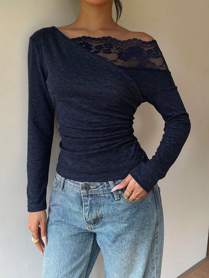 Nitea | One-Shoulder Lace-Panel Knit Top