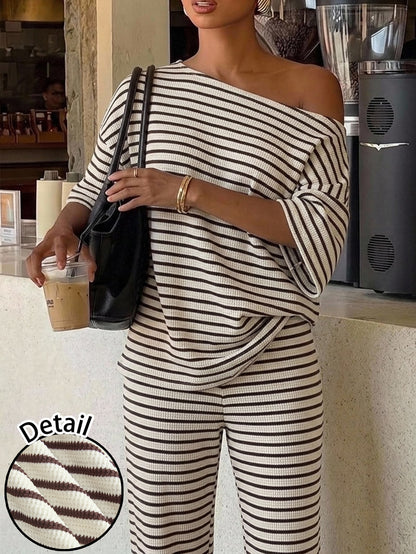 Kitya | Striped Two-Piece Waffle Knit Set