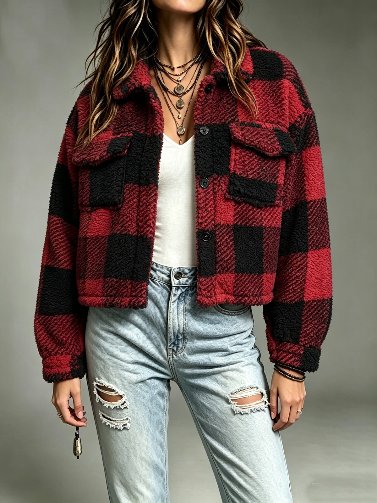 Sofina | Plaid Button Jacket
