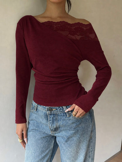 Nitea | One-Shoulder Lace-Panel Knit Top
