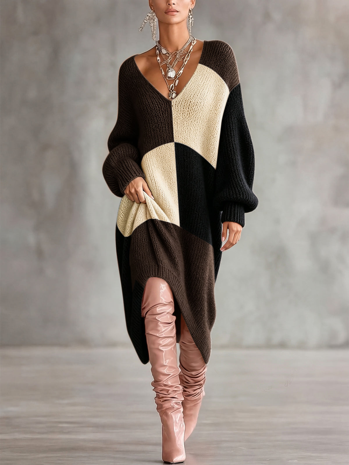 Verya | Colorblock Oversized Knit Dress