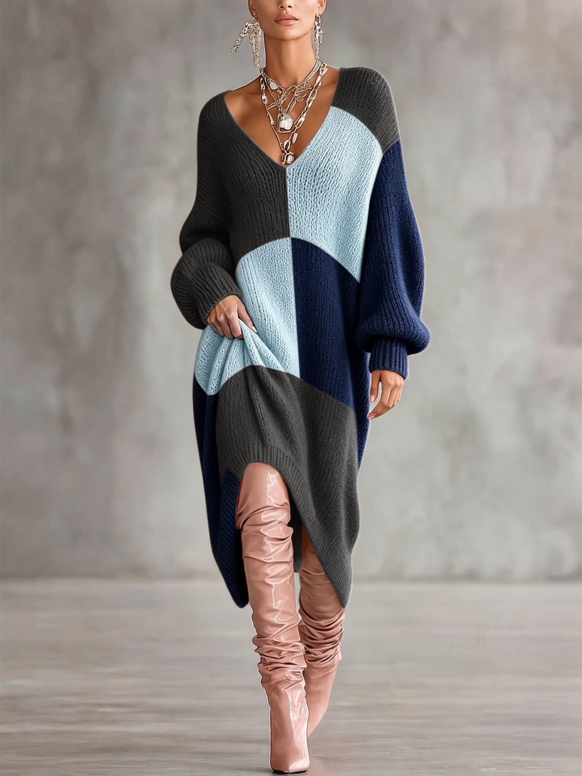 Verya | Colorblock Oversized Knit Dress