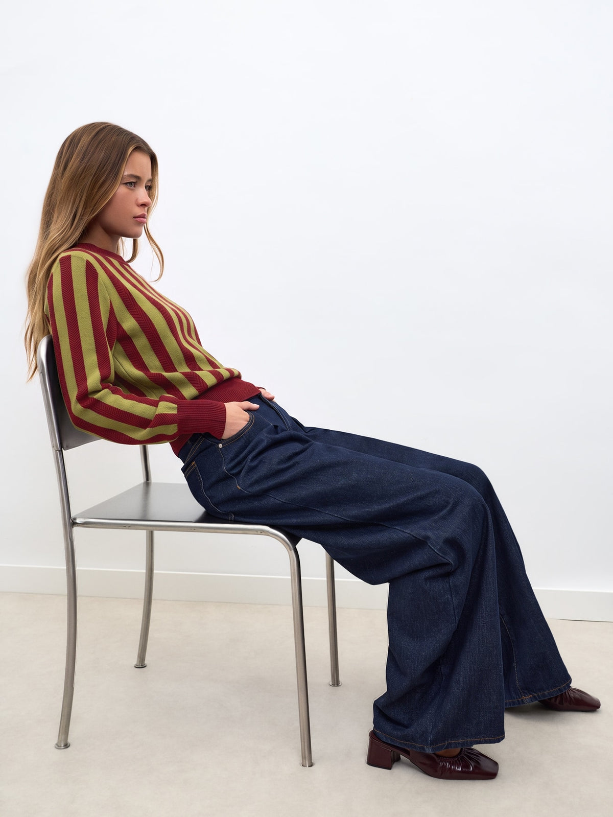 Dria | Striped Knit Sweater with Scarf Collar