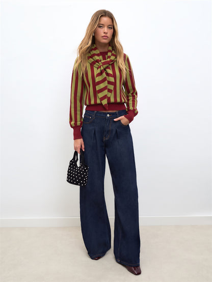 Dria | Striped Knit Sweater with Scarf Collar