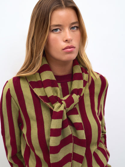 Dria | Striped Knit Sweater with Scarf Collar