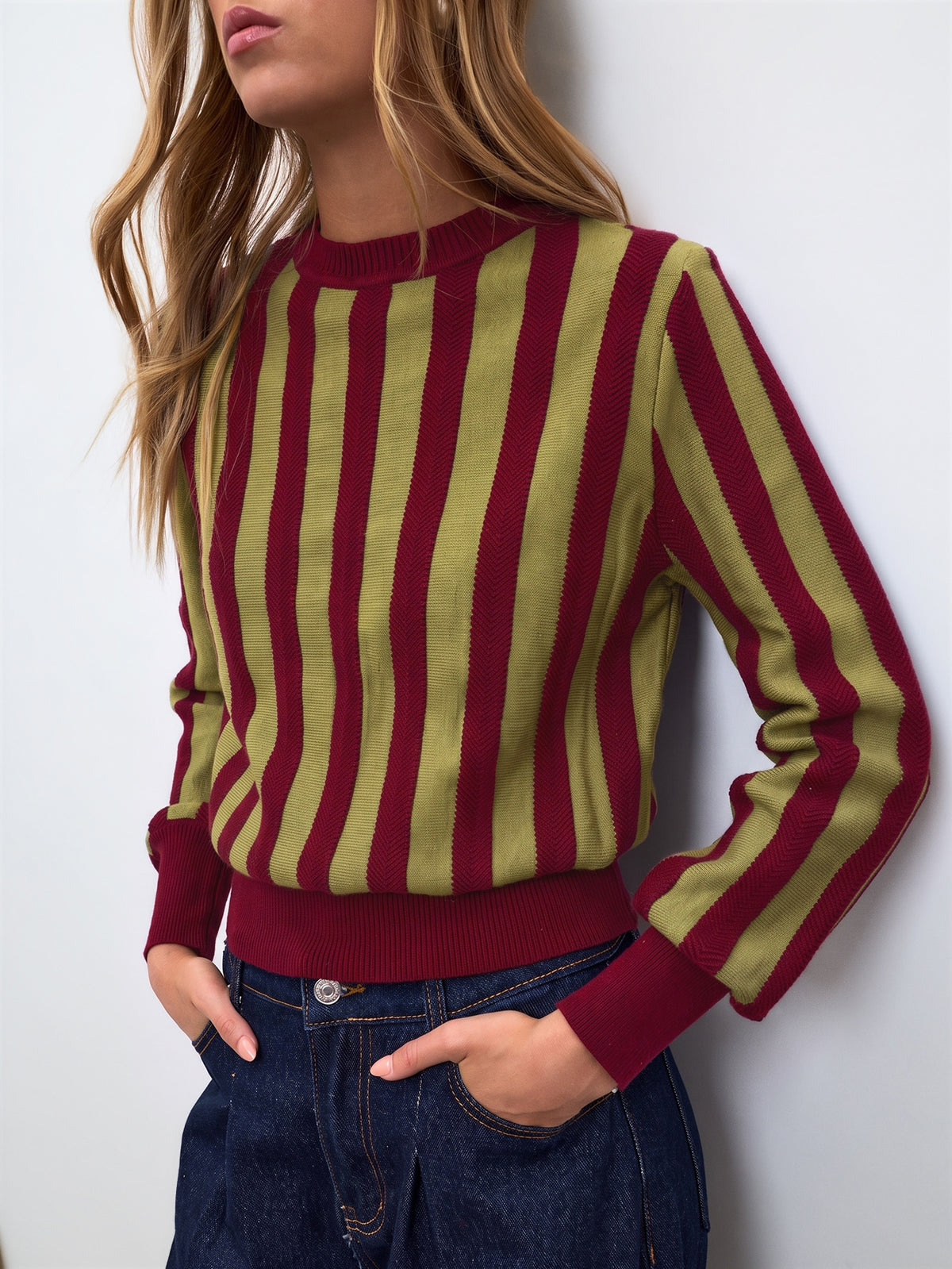 Dria | Striped Knit Sweater with Scarf Collar