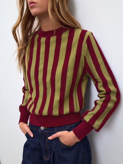 Dria | Striped Knit Sweater with Scarf Collar