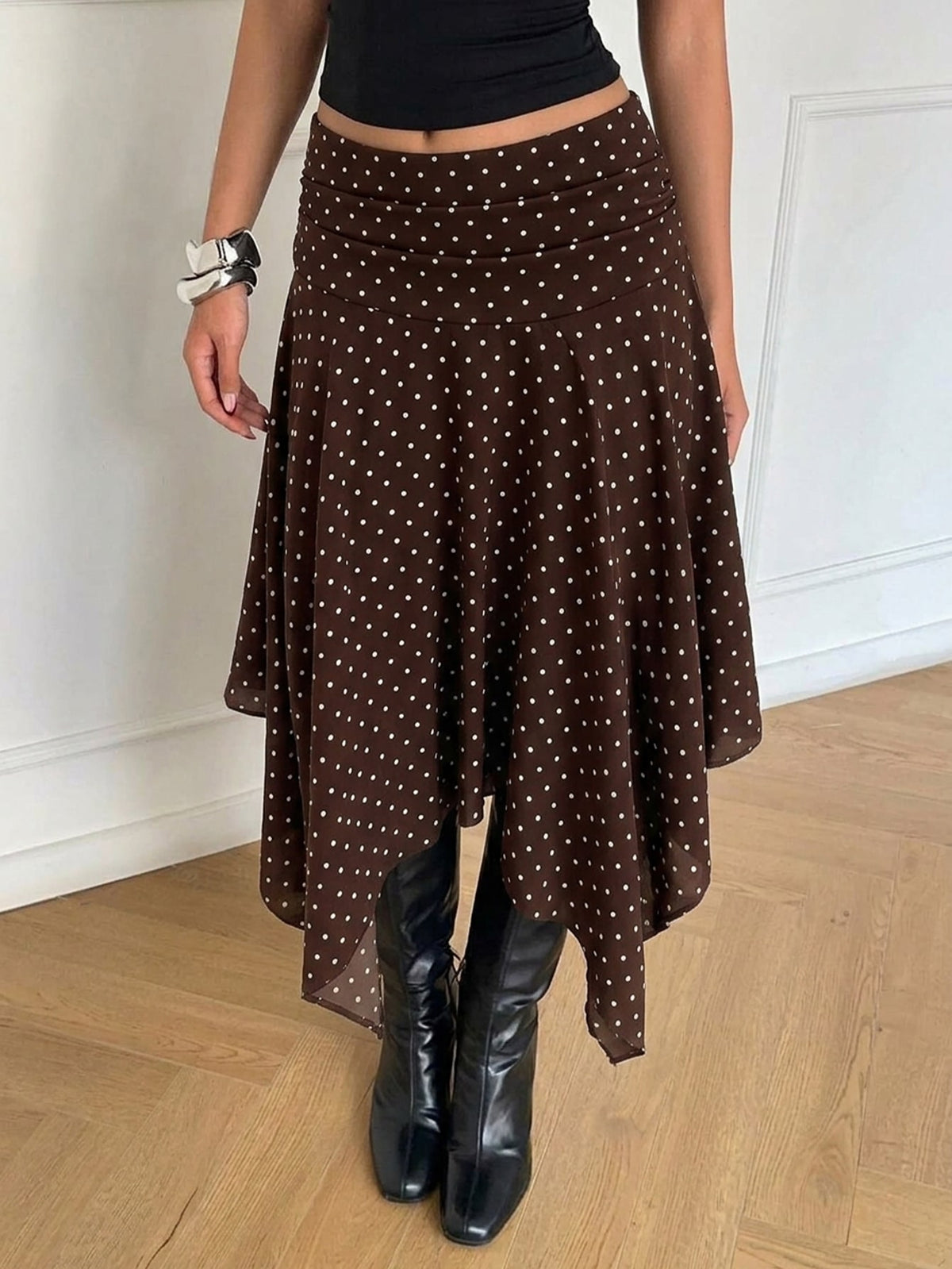 Noemia | Asymmetric Polka Dot Midi Skirt