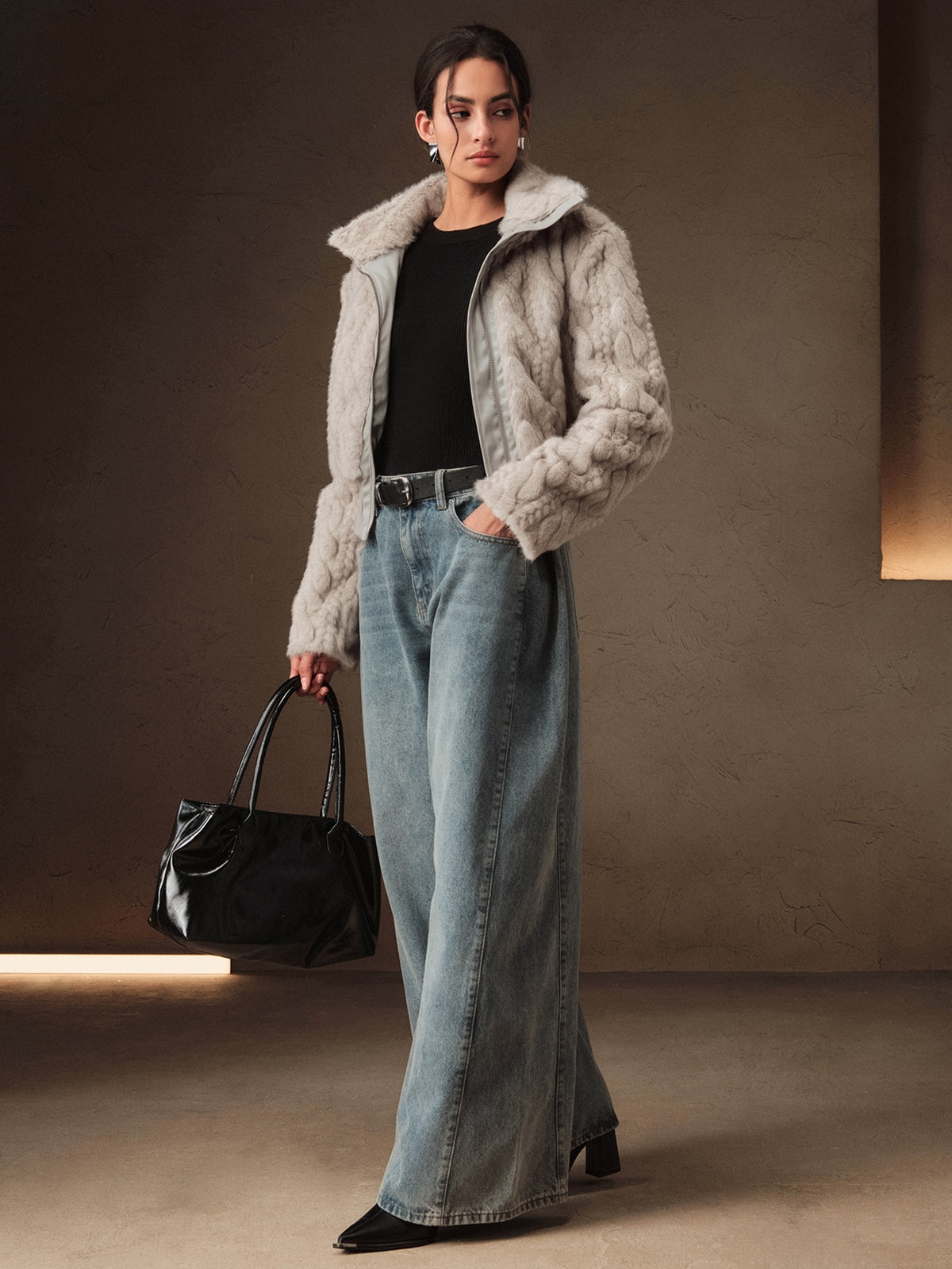 Elvia | Cable Knit Faux Fur Jacket