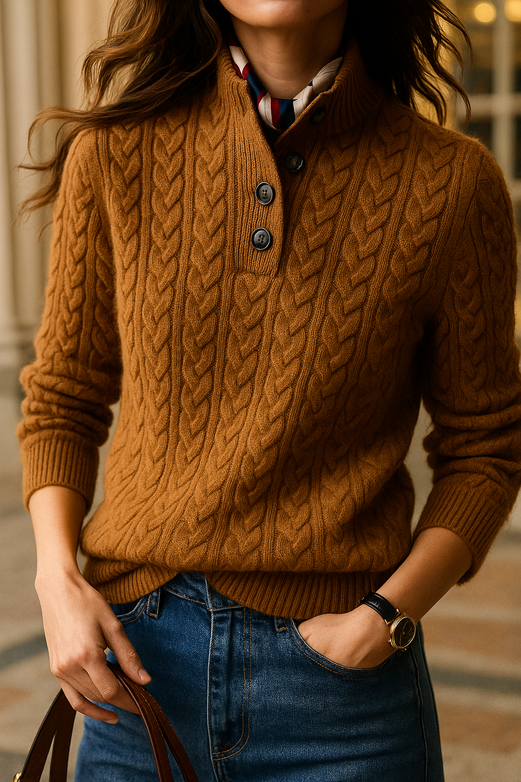 Ilse Blanche | Cable Knit Button-Up Sweater