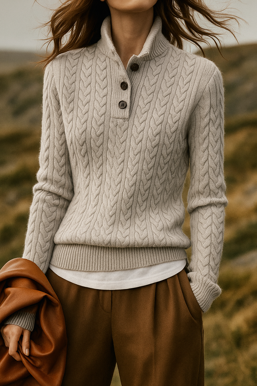 Ilse Blanche | Cable Knit Button-Up Sweater