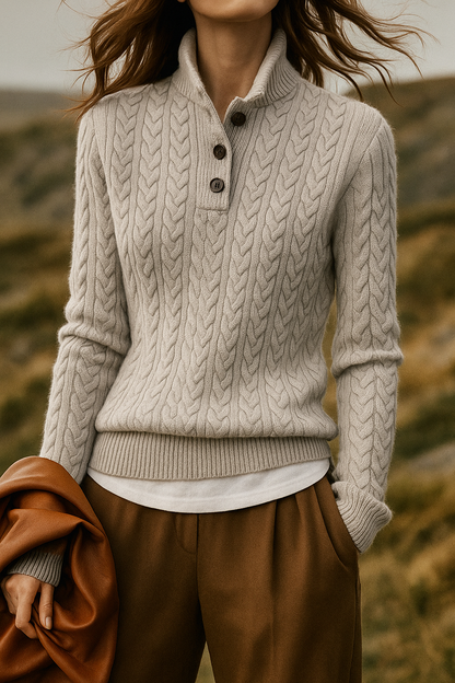 Ilse Blanche | Cable Knit Button-Up Sweater