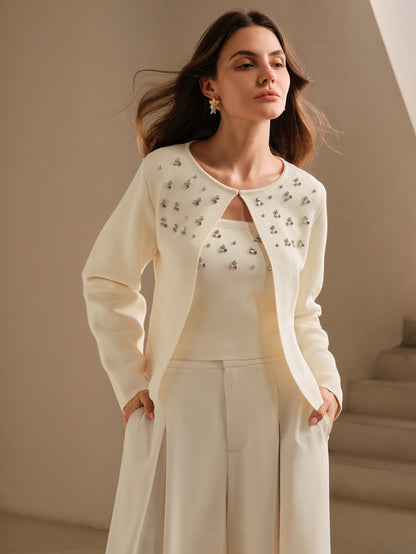Olgya | Beaded Pearl Cardigan Two-Piece Set