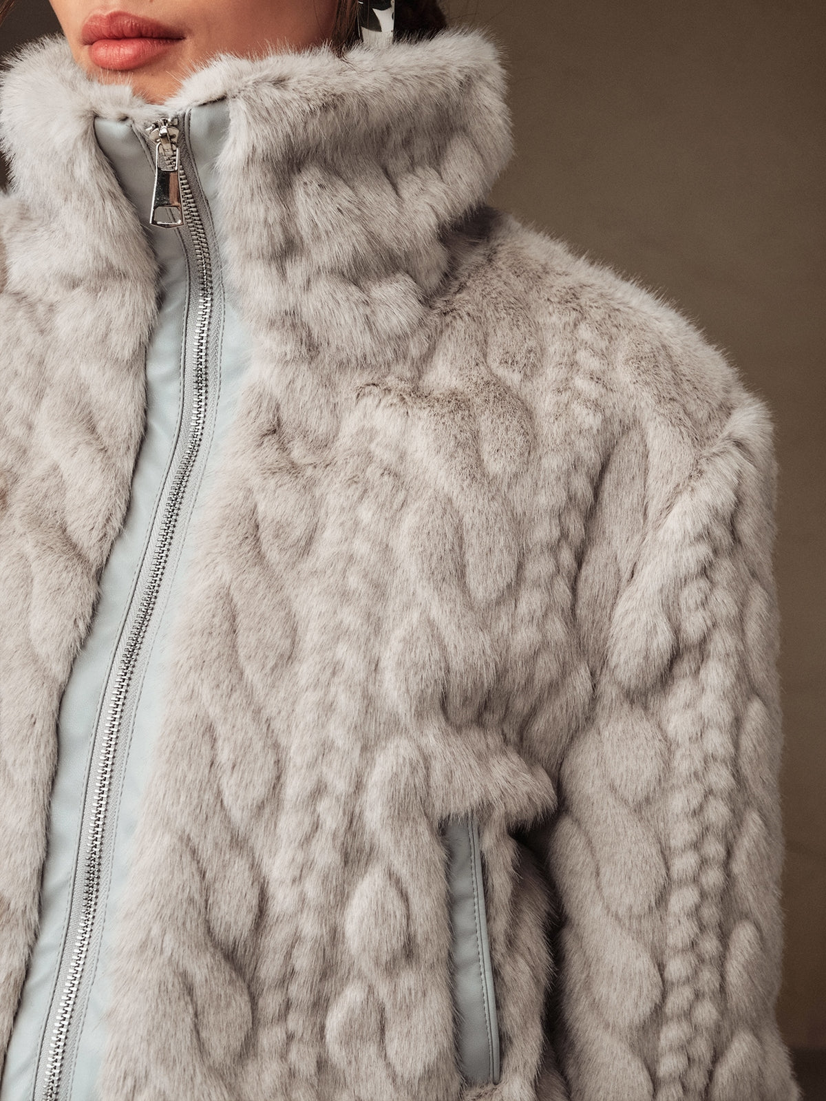 Elvia | Cable Knit Faux Fur Jacket