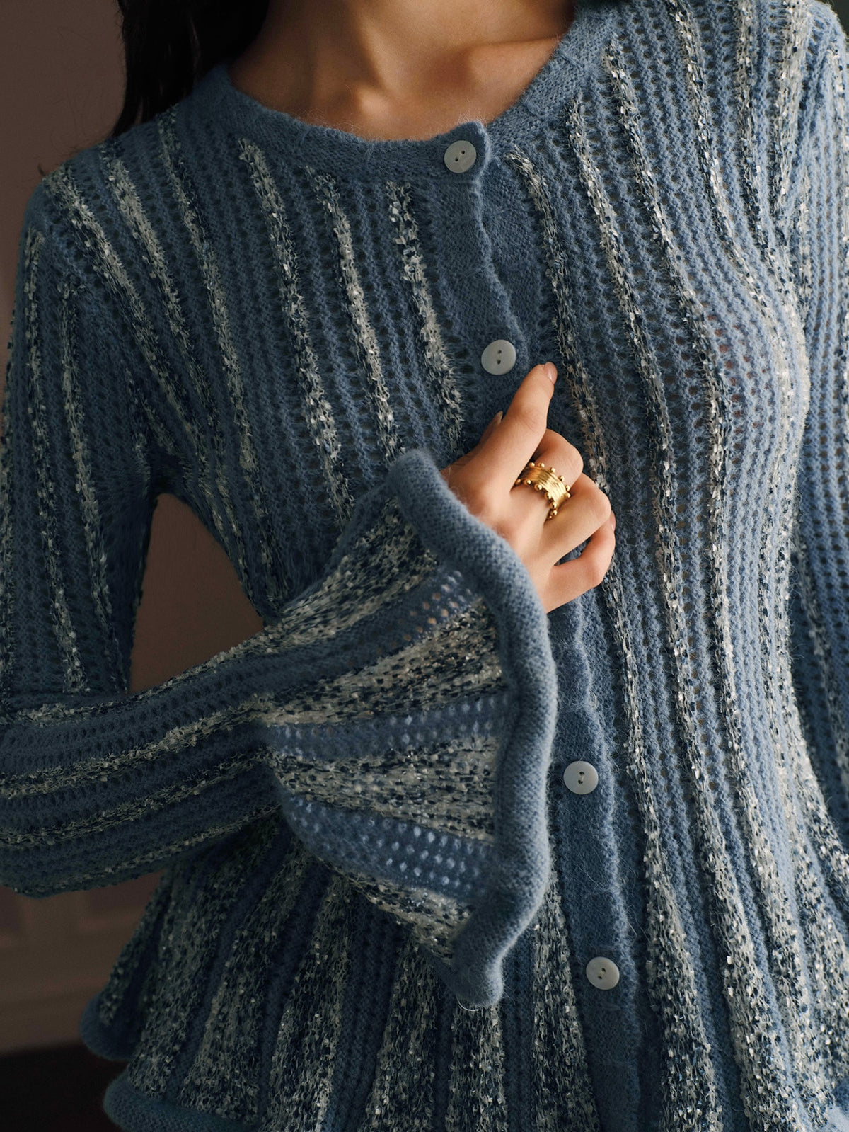 Linine | Ruffle-Hem Knit Cardigan