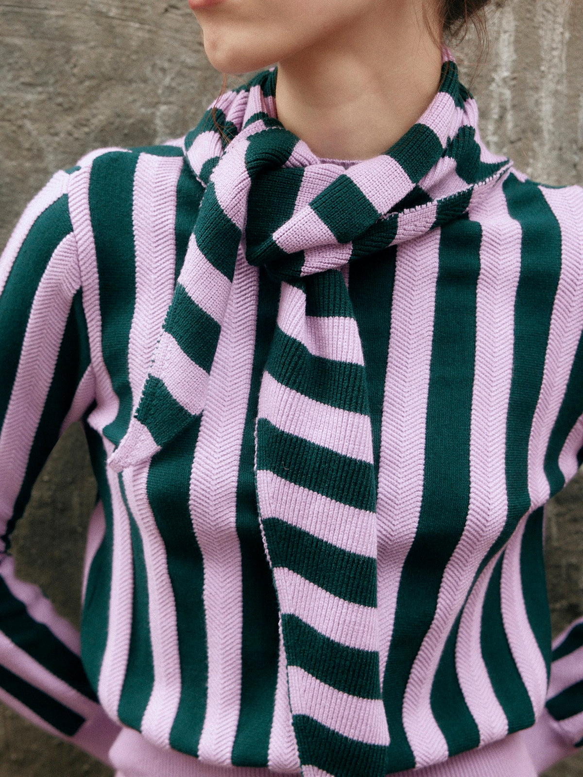 Dria | Striped Knit Sweater with Scarf Collar