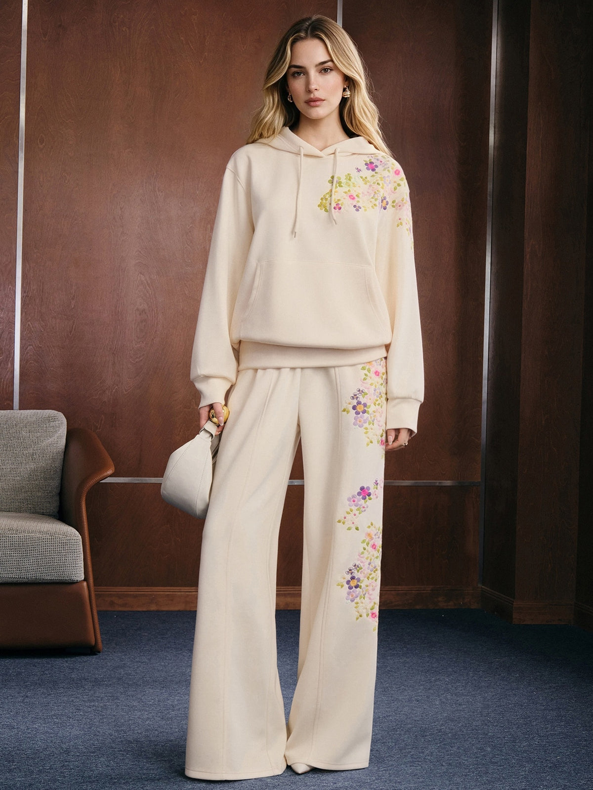 Fablis | Floral Embroidered Hooded Sweatshirt