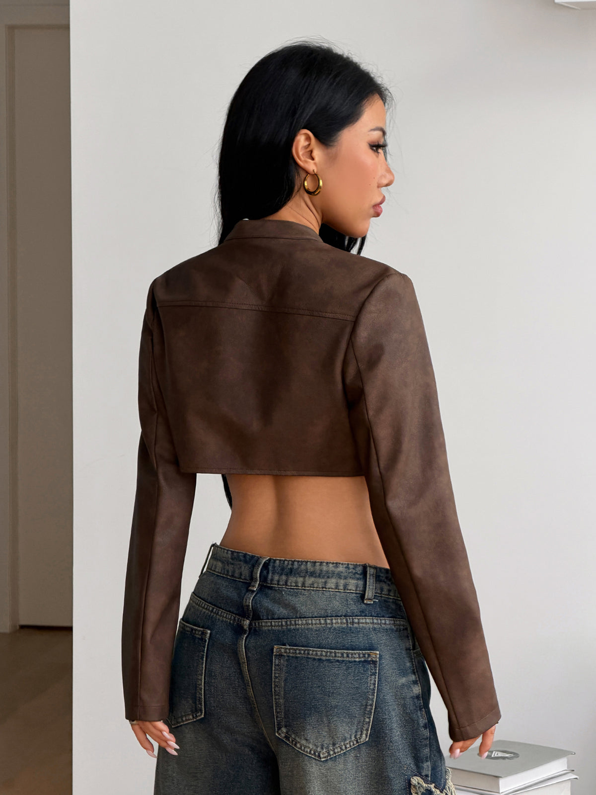 Zitea | Faux Leather Cropped Moto Jacket