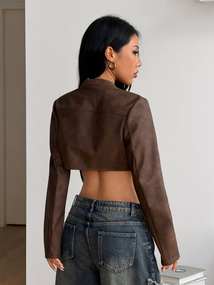 Zitea | Faux Leather Cropped Moto Jacket