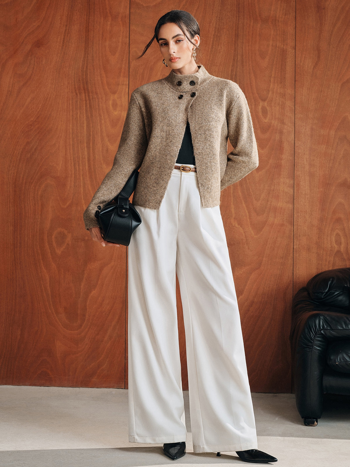 Fria | Wool-Blend Stand-Collar Cardigan