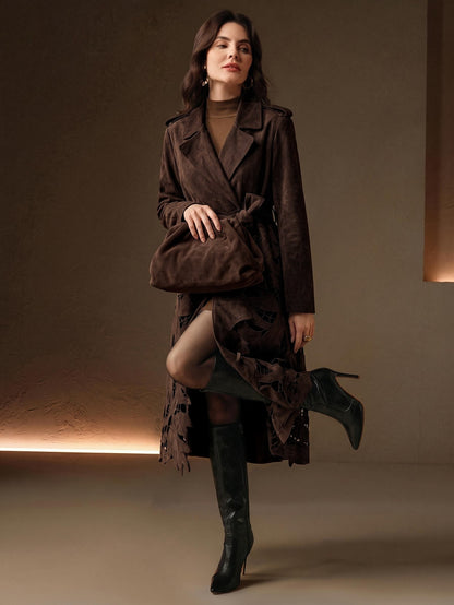 Sablya | Suedette Midi Trench Coat