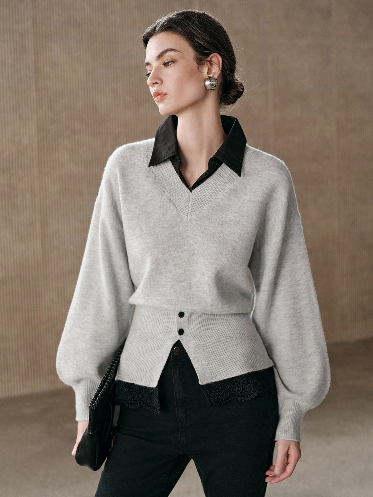 Antona | Knit Patchwork V-Neck Pullover