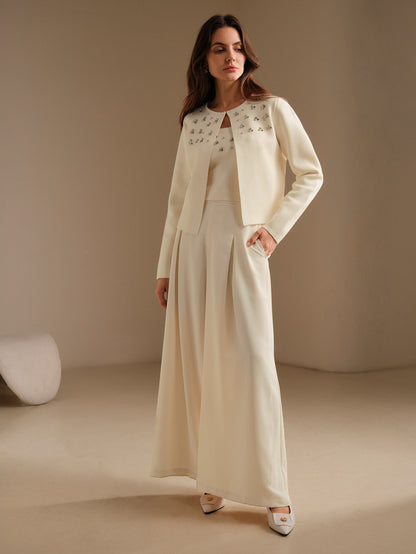 Olgya | Beaded Pearl Cardigan Two-Piece Set